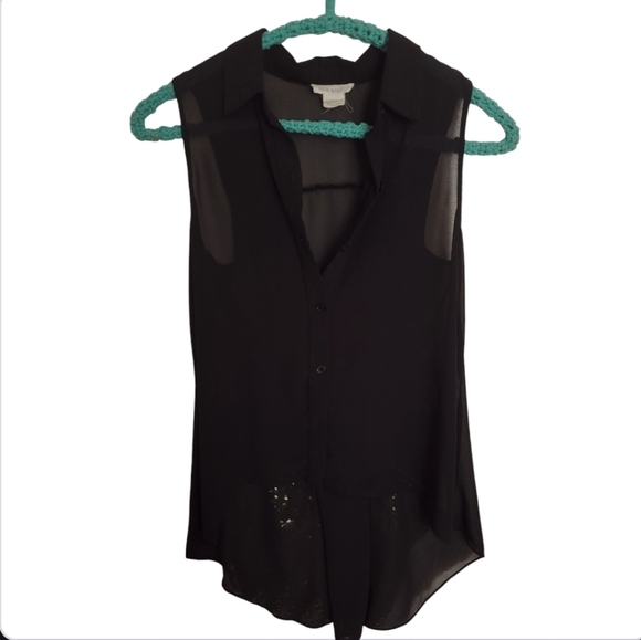 Sans Souci High Low Sheer Black Button Down Blouse Size Small - Picture 1 of 11